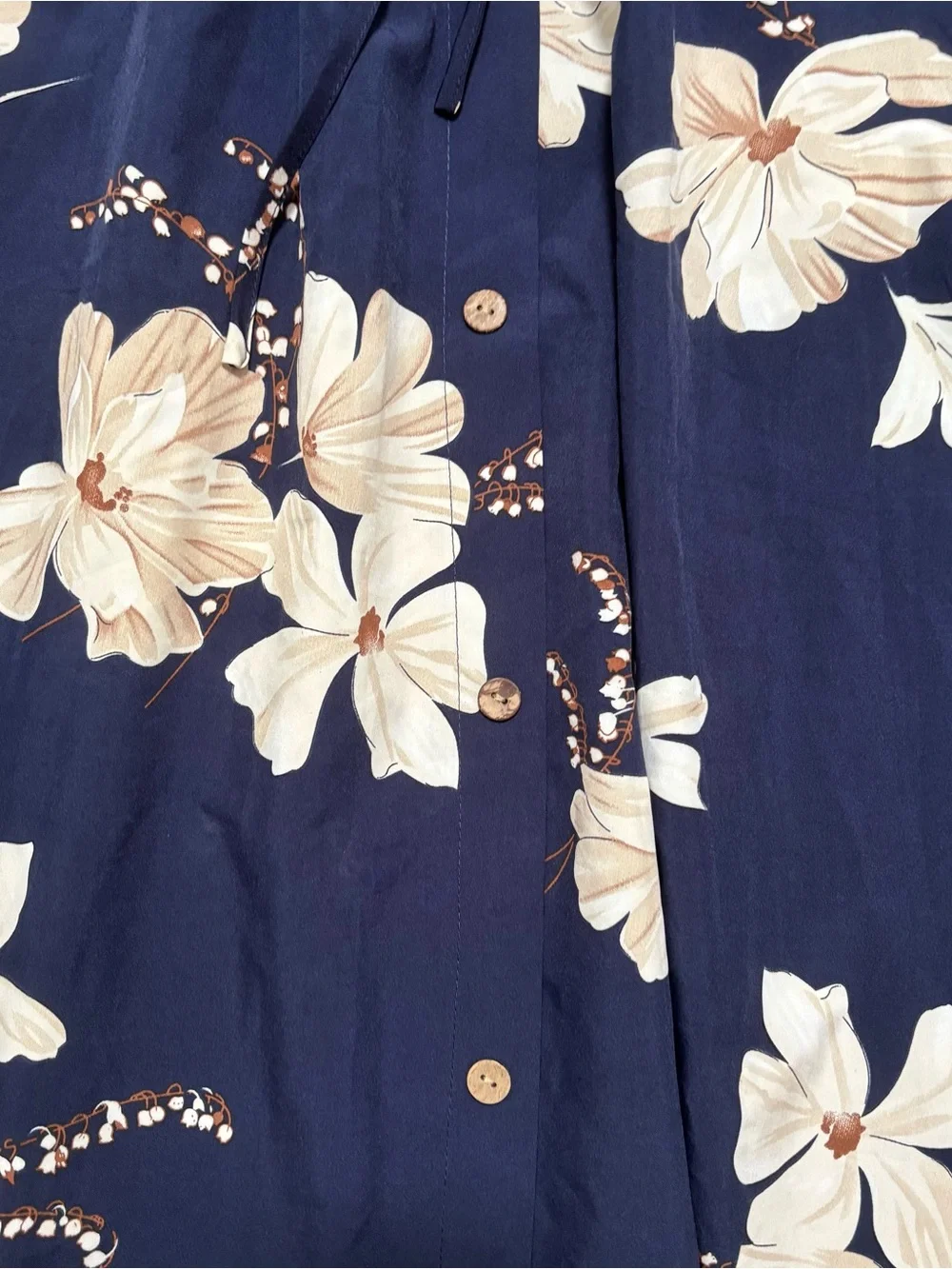 SHEIN Navy and Cream Floral Midi Skirt with Button Accents